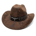 Cappello da cowboy marrone con motivo a serpente, stemma di toro e borchie argentate - M (56-58cm) / Cachi Serpente