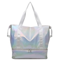 Holographic laser travel bag with large capacity and dry wet separation bottom compartment - One Size / Pearl White
