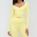 Slim fit light yellow long sleeve yoga top and high waist leggings sports set - S / Goose Yellow