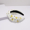 White knotted headband with yellow banana metal charms and sparkling rhinestones - Banana