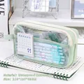 Mint green large capacity 3-layer clear pencil case for stationery storage 210x130x65mm - Handheld 5-Layer - Extra Capacity / Green