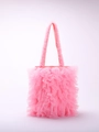 Pink pleated tulle shoulder bag with ruffled mesh layers and long soft handles - Pink