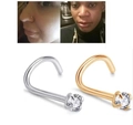 G23 titanium nose screw ring with cubic zirconia in silver and gold finishes - Screw Shape 20G*7mm*2.5mm / Silver