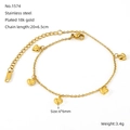 18k gold plated stainless steel double heart anklet with chain length dimensions - 1574-Multiple Heart Pendants Style