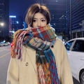 Thick vintage plaid scarf with colorful patterns and tassels in a stylish winter style - Rainbow Plaid