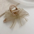 Pince à cheveux élégante avec nœud en maille champagne et bordure dorée pour femme - Abricot Crémeux
