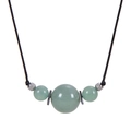 Detail of 16MM natural malachite bead pendant with silver spacers on black cord necklace - Aventurine - Necklace