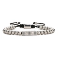Kronen-Armband mit schwarzen Zirkonia und silbernen Stahlperlen auf Kordelband - Silber