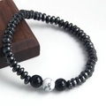 Minimalist matte black stone bracelet with white marble bead and hematite discs - White Marble Texture Hematite
