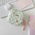 Detailed view of quilted cotton sanitary pad pouch with cute cartoon animal patterns - Salt Style Bunny
