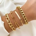 Set di quattro bracciali color oro con catene barbazzale, graffetta, serpente e figaro - HS596-31 Oro Catena Base Set 4pz