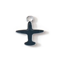 Enamel black airplane charm with silver metal edges for DIY jewelry making - Black Silver Plated