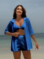 Detail of royal blue beach set showing vertical pleated texture on bikini and cover-up - L / Blue