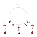 Set gotico collana e orecchini in argento con accenti rosso scuro e ciondoli a goccia - Stile Croce Argento Antico