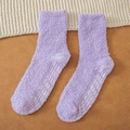 Plush light purple coral fleece socks with white anti-slip silicone grip dots on sole - One Size / Medium Purple