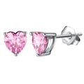 Elegant S925 sterling silver heart-shaped pink gemstone stud earrings for women - Pink Heart Style (APE32-10F)