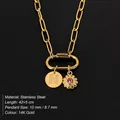 Gold-plated stainless steel necklace with crystal 'H' and pink flower pendant, DIY - Gold / Letter H