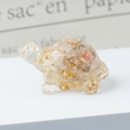 Clear crystal turtle figurine with gold flakes and red detail for desktop decor - 67 Rutilated Quartz + Gold Foil