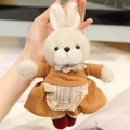 Portachiavi con coniglietto di peluche in vestito marrone, grembiule in pizzo e scarpe rosse - Stile Gonna Gialla