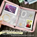 Pink zipper jewelry organizer book with transparent PVC pockets for bangles and earrings - Pink (With 50x3-inch + 10x5-inch Bags)