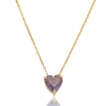 Detailed macro view of heart-shaped purple gemstone pendant on fine gold chain - Necklace-Purple