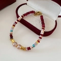 Elegant beaded bracelet with colorful natural stones and faceted crystal charms - Agate Bracelet SL0165