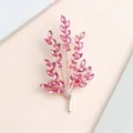 Elegant wheat stalk brooch with pink crystal rhinestones and a gold alloy finish - Gold and Peach Red