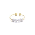 Adjustable golden twisted ring featuring four white pearls in a minimalist elegant style - Four Pearl Ring (Gold Color)