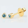 Orecchini in acciaio inox placcati oro 24K con cristalli blu tondi e chiusura a farfalla - 3mm / Marzo (Acqua)