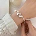 S925 sterling silver beaded bracelet with natural pearls, heart charm and Lucky tag - Lucky Artificial Pearl Heart (SL1135)