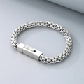 Pulsera de cadena tejida en acero de titanio plateado con cierre rectangular liso - Color Acero (KB101056-K)