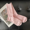 Pink ribbed cotton blend mid-calf socks for women shown on a minimalist white card - Short Light Pink