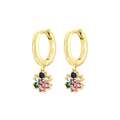 Close-up of golden floral earrings featuring colorful round-cut cubic zirconia gemstones - Gold - Colorful Zircon