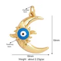 Golden moon charm with zircon evil eye center, 18mm lucky amulet pendant for jewelry - Sky Blue Moon Eye