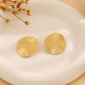 Golden round stud earrings with textured hammer finish in a minimalist style - E6204-26-Star Embossed Stud