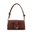 Elegant brown crocodile pattern shoulder bag with golden U-shaped clasp on white background - Brown