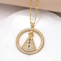 Collana placcata in oro con ciondolo della Vergine Maria e zirconi incastonati - Stile C (Tondo Zircone Bianco)