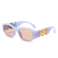 Vintage small frame lavender sunglasses with chunky gold temple hardware and brown lenses - Purple Frame Tea Lens