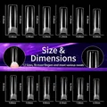 Size chart showing 12 dimensions of ultra-thin transparent long square false nail tips - XXL Extra Long Square Tip (XXL Extra Long 240 Semi-Matte 03)