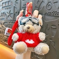 Cute plush teddy bear keychain with aviator goggles and red knitted sweater for schoolbags - Red - Pilot Plush Bear Charm