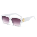 Square white frame sunglasses with gradient lenses and gold diamond accents - White Frame Gradient Grey Lens