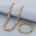 Conjunto de collar y pulsera bizantinos dorados en V hechos de acero de titanio pulido - Pulsera 21.5cm / Dorado