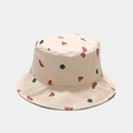 Close-up of beige cotton bucket hat with cute hand-drawn watermelon embroidery patterns - M(56-58cm) / Beige