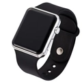 Detail of a sleek black silicone strap and silver metal frame of a modern LED digital watch - Black Silver Single Watch