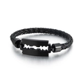 Men's black woven cable bracelet with 18k vacuum plated razor blade pendant - Black(KB130549-KFC)