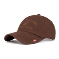 Dark brown cotton baseball cap featuring Match Design embroidery and red fashion label - Coffee