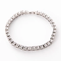 Silver-finish tennis bracelet with sparkling square-cut crystals and fold-over clasp - 5mm 7inch / Silver