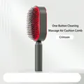 Self-cleaning hair brush in deep grey with red massage air cushion for long hair - Press Self-cleaning Type / Red