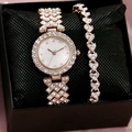 Elegant rose gold watch and heart bracelet gift set with sparkling rhinestones - 902 Rose Gold Watch + Bracelet + Box