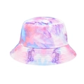 Detail of colorful tie-dye bucket hat featuring pastel pink blue swirls and reinforced stitching - M(56-58cm) / Dreamy Pink Purple Blue Tie-Dye (Double-Sided 02)